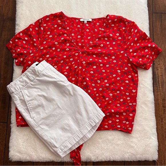 Madewell Novel Tie-Front Top Prairie Posies Red Floral Size Medium - Picture 5 of 14
